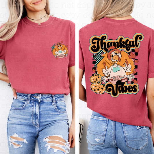 TURKEY THANKFUL VIBES - FRONT+BACK - DTF TRANSFER - Hectic Momma Printing