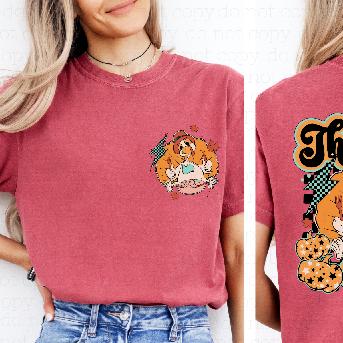 TURKEY THANKFUL VIBES - FRONT+BACK - DTF TRANSFER - Hectic Momma Printing