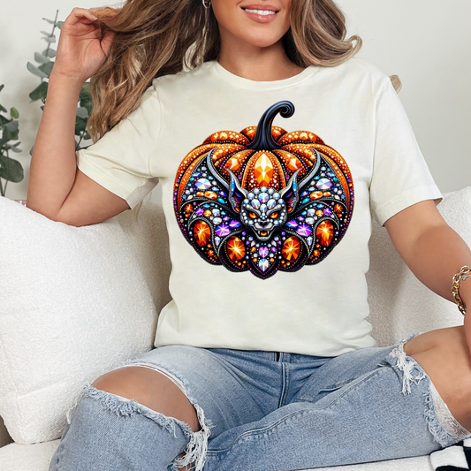 FAUX SEQUIN PUMPKIN WITH BAT - DTF TRANSFER