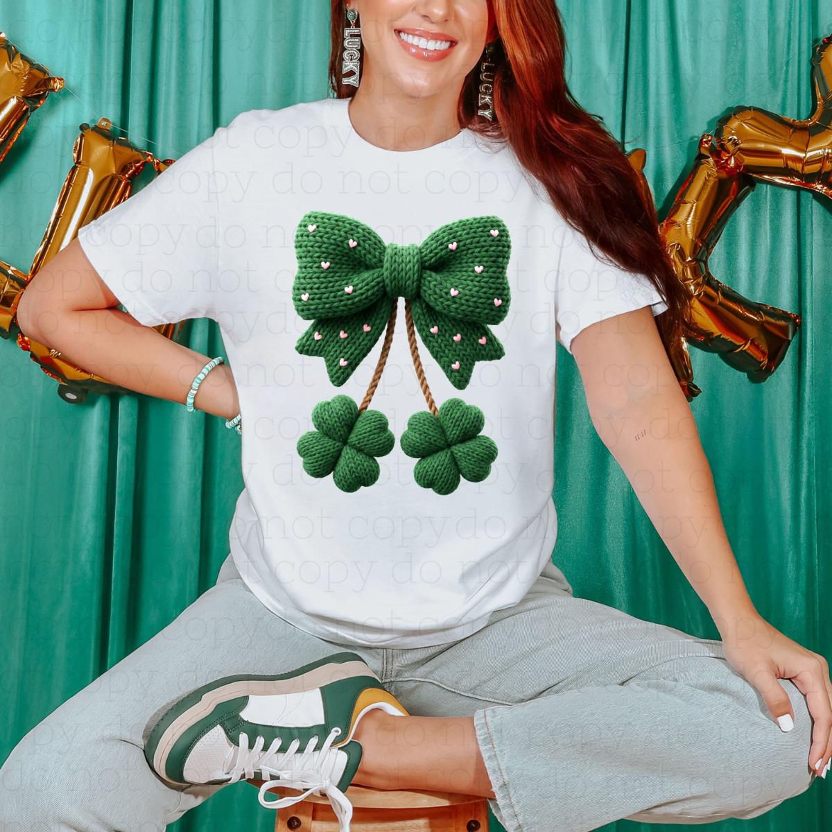 COQUETTE CHERRY 4 LEAF CLOVERS - FAUX YARN - DTF TRANSFER - Hectic Momma Printing