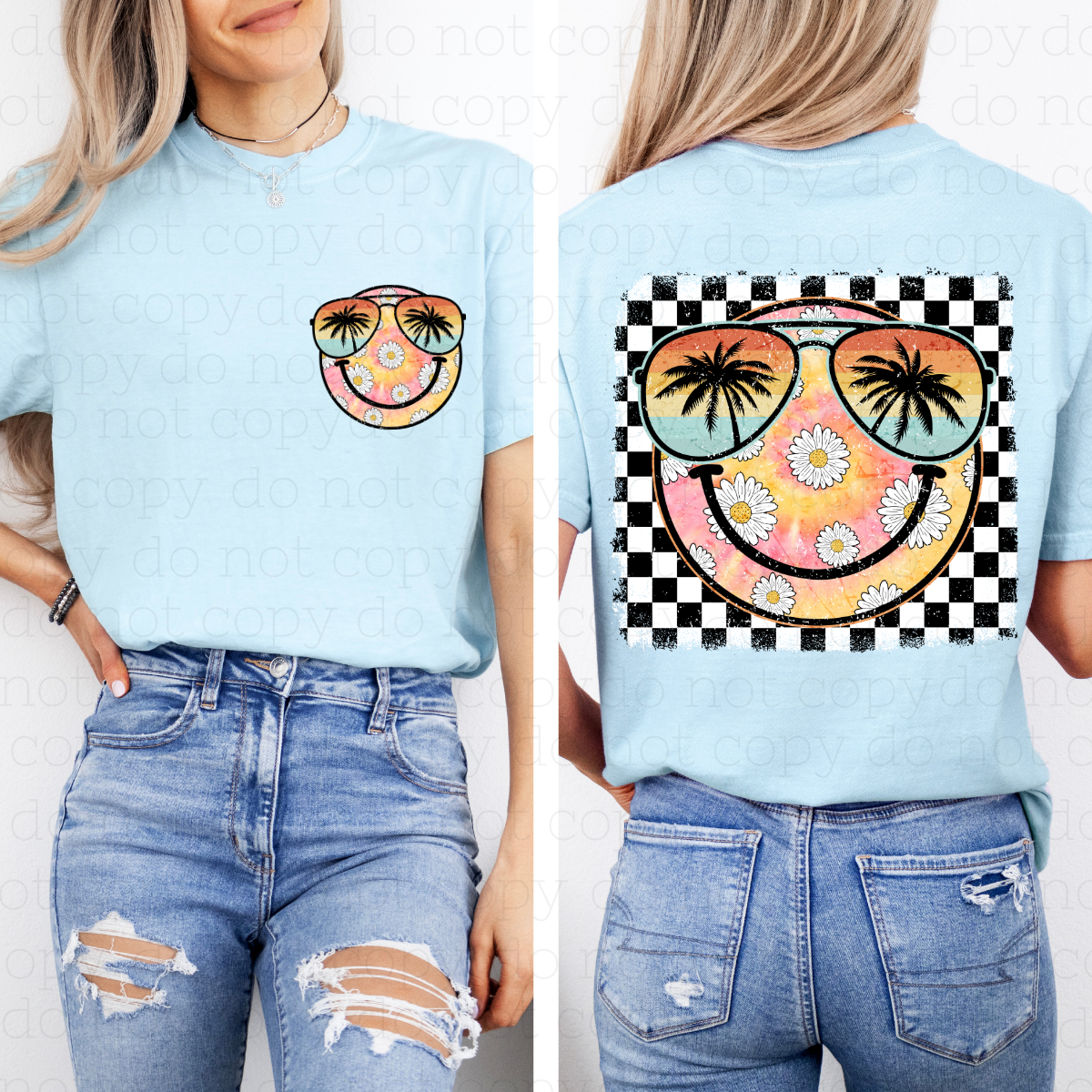 GROOVY BEACH SUN SMILEY FACE - FRONT+BACK - DTF TRANSFER - Hectic Momma Printing