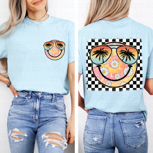 GROOVY BEACH SUN SMILEY FACE - FRONT+BACK - DTF TRANSFER - Hectic Momma Printing