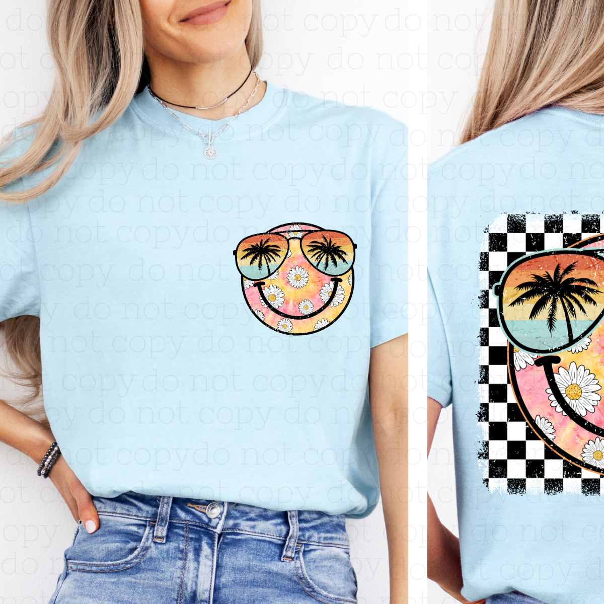 GROOVY BEACH SUN SMILEY FACE - FRONT+BACK - DTF TRANSFER - Hectic Momma Printing