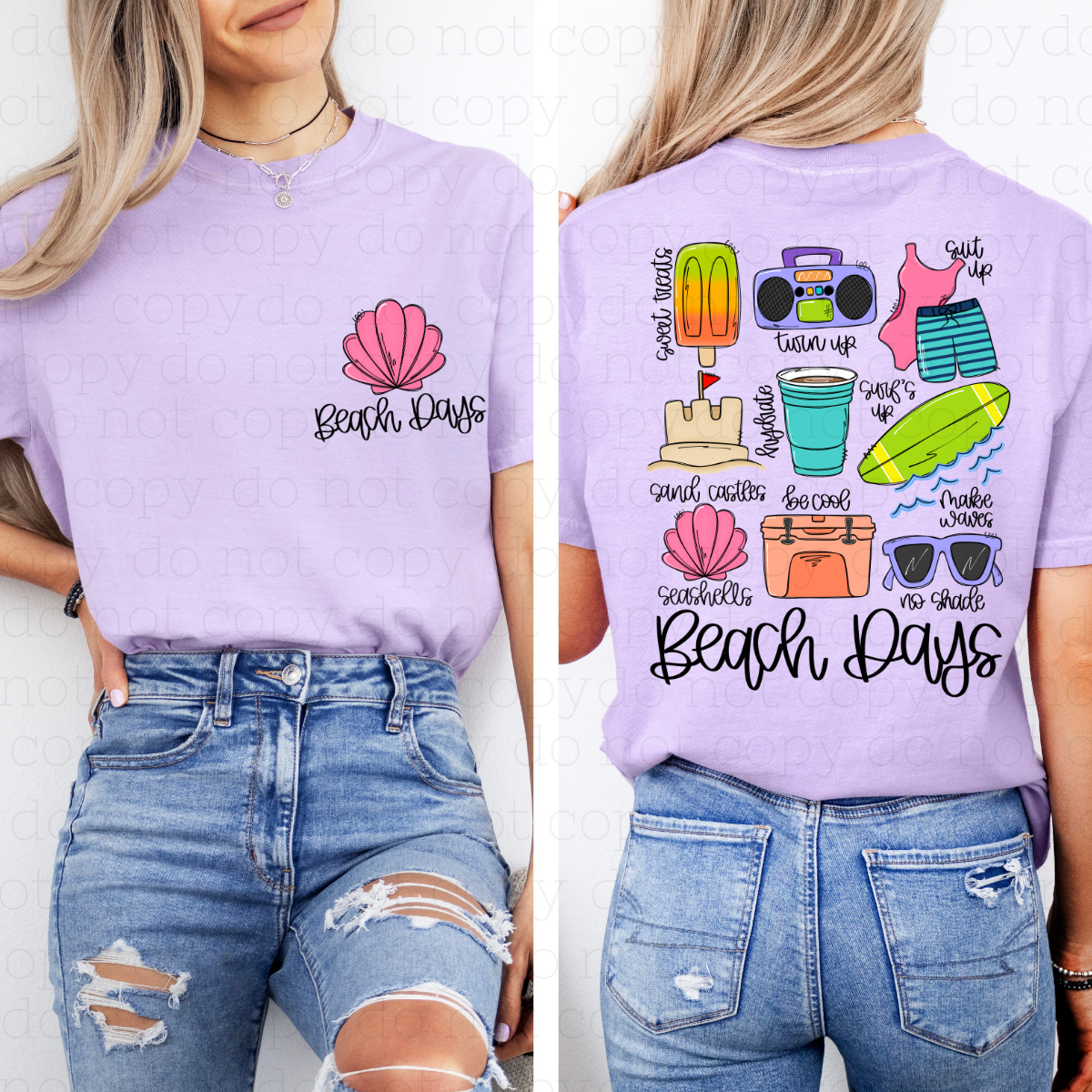 BEACH DAYS SEASHELL DOODLE - FRONT+BACK - DTF TRANSFER - Hectic Momma Printing