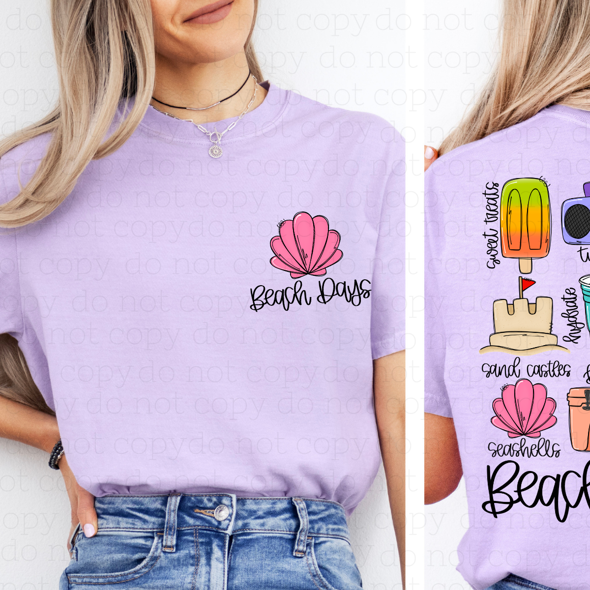 BEACH DAYS SEASHELL DOODLE - FRONT+BACK - DTF TRANSFER - Hectic Momma Printing