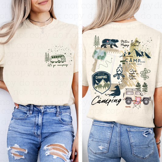 LET'S GO CAMPING DOODLE - FRONT+BACK - DTF TRANSFER - Hectic Momma Printing