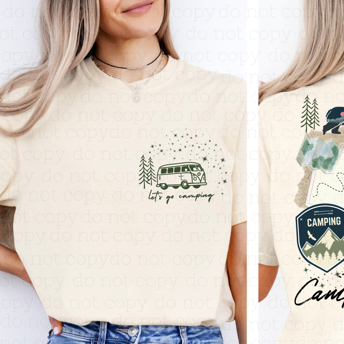 LET'S GO CAMPING DOODLE - FRONT+BACK - DTF TRANSFER - Hectic Momma Printing