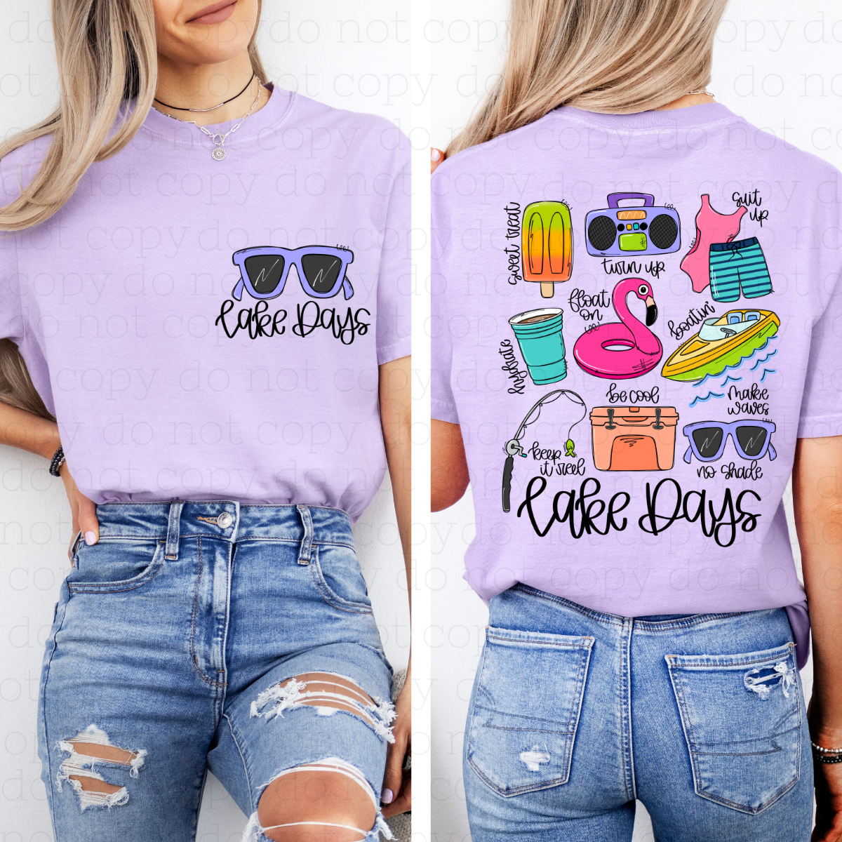 LAKE DAYS SUNGLASSES DOODLE - FRONT+BACK - DTF TRANSFER - Hectic Momma Printing