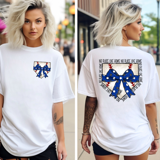 NO PLACE BLUE BOW BASEBALL -  DTF TRANSFER - Hectic Momma Printing
