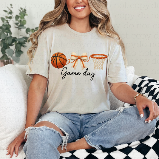 COQUETTE BASKETBALL GAME DAY - FAUX YARN + BLACK TEXT - DTF TRANSFER - Hectic Momma Printing
