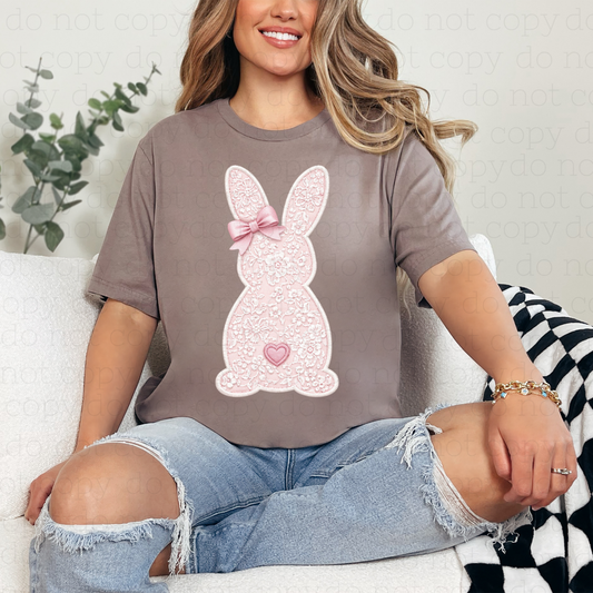 COQUETTE LIGHT PINK + WHITE BUNNY BUTT - FAUX LACE - DTF TRANSFER - Hectic Momma Printing