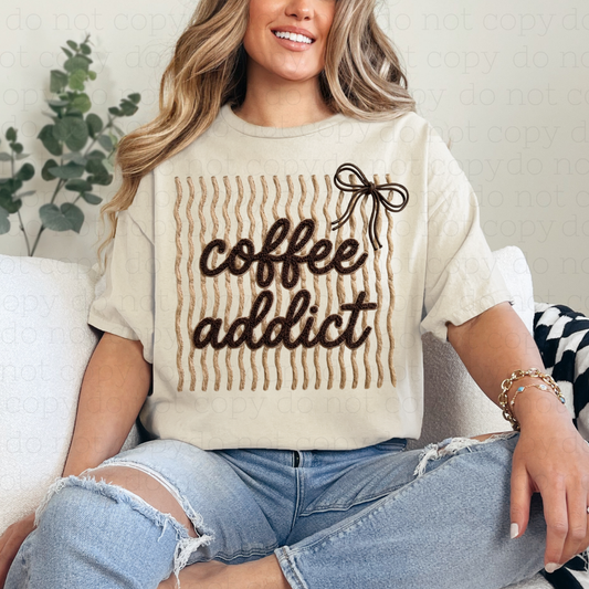 COQUETTE COFFEE ADDICT - FAUX YARN - DTF TRANSFER - Hectic Momma Printing