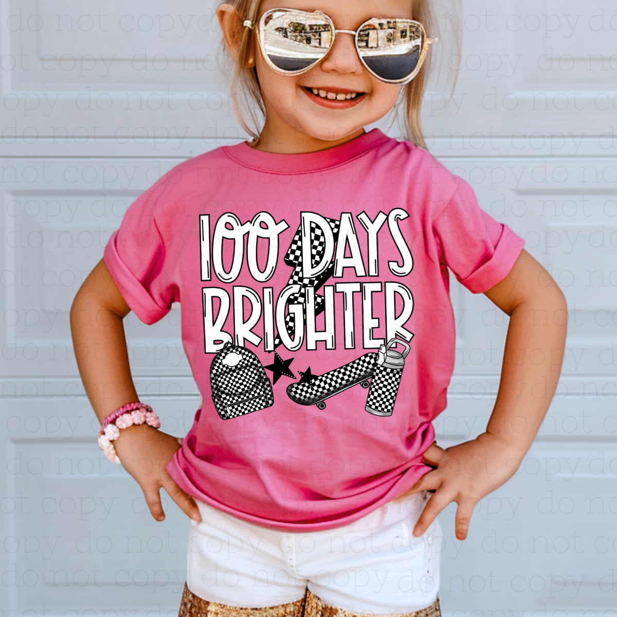 100 DAYS BRIGHTER - BLACK CHECKERED - DTF TRANSFER