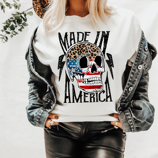 MADE IN AMERICA SKULL  DTF TRANSFER - Hectic Momma Printing