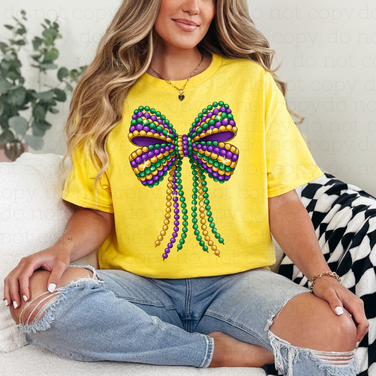 COQUETTE MARDI GRAS BEADS BOW - DTF TRANSFER