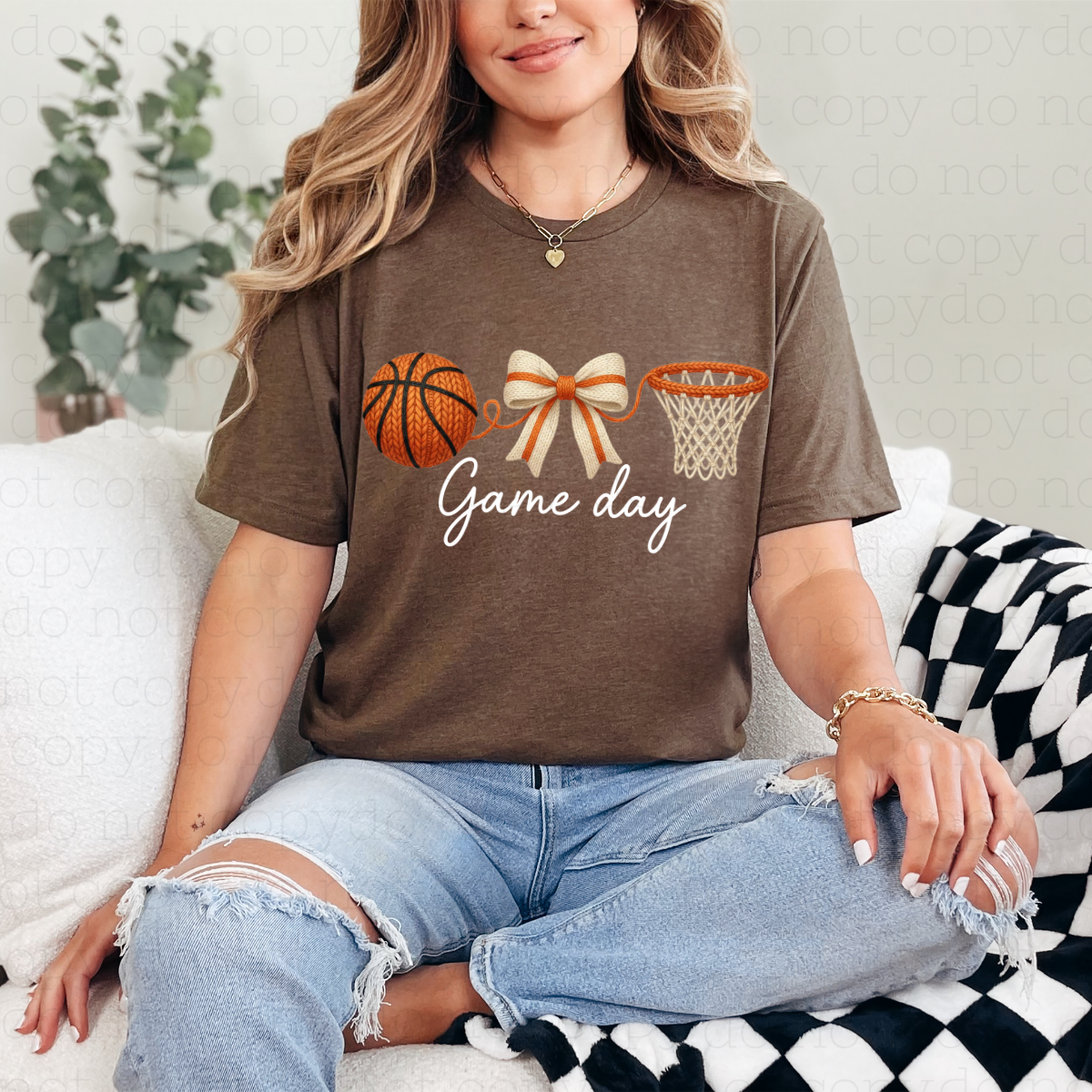 COQUETTE BASKETBALL GAME DAY - FAUX YARN + WHITE TEXT - DTF TRANSFER - Hectic Momma Printing
