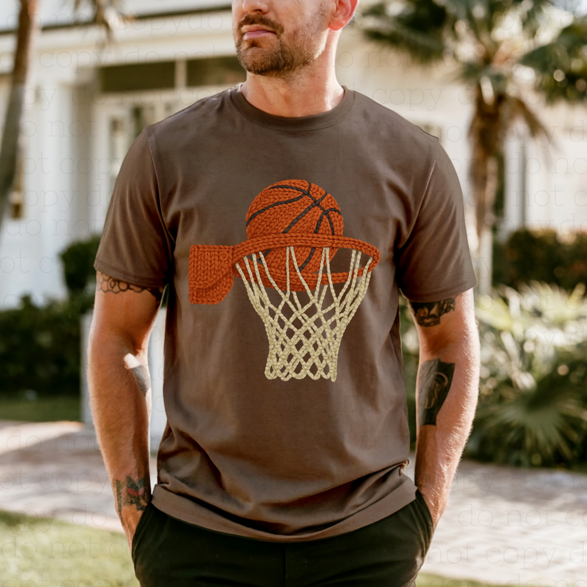 BASKETBALL AND HOOP - FAUX YARN - DTF TRANSFER - Hectic Momma Printing