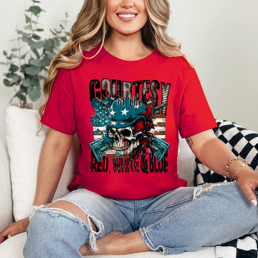 COURTESY OF THE RED WHITE BLUE - DTF TRANSFER - Hectic Momma Printing