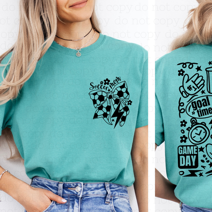 COQUETTE SOCCER MOM - FRONT+BACK - DTF TRANSFER - Hectic Momma Printing