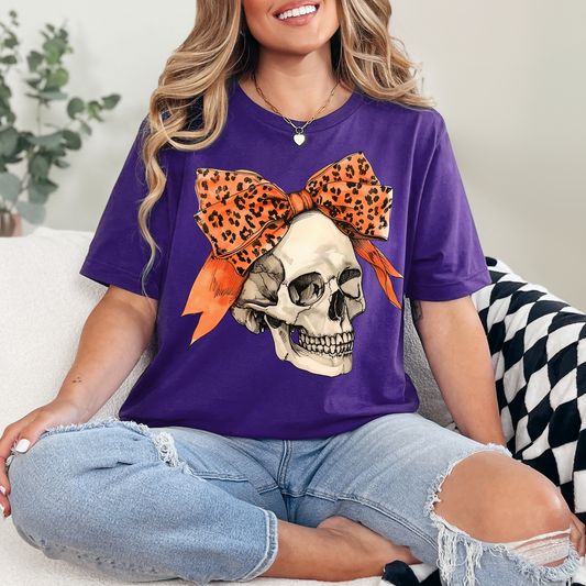 SKULL WITH ORANGE BOW COQUETTE - DTF TRANSFER