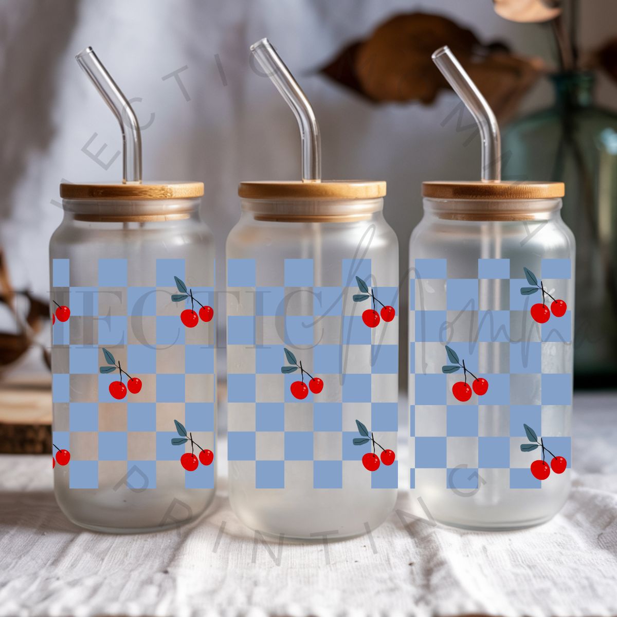 CHECKERED CHERRIES - UV DTF - Hectic Momma Printing