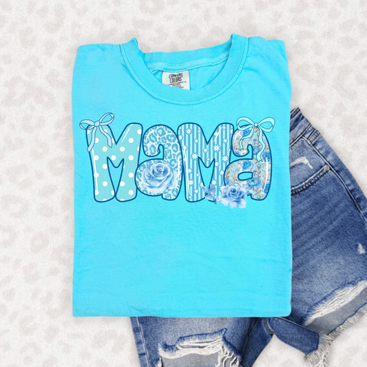 BLUE FLORAL MAMA - DTF TRANSFER