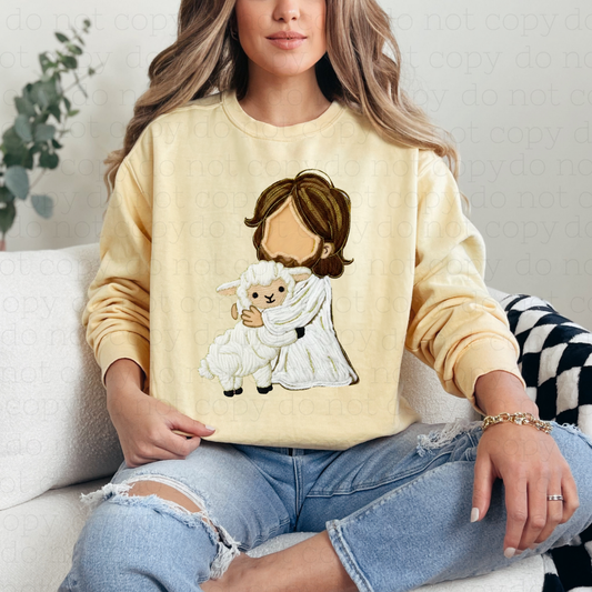 JESUS AND THE LAMB - FAUX YARN - DTF TRANSFER - Hectic Momma Printing