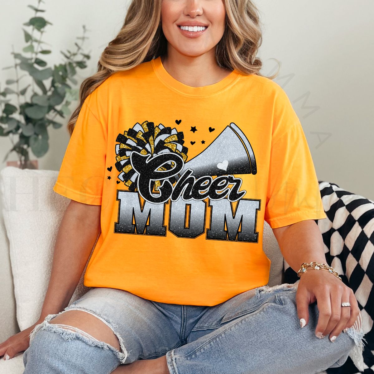 CHEER MOM *FAUX GLITTER - WHITE/BLACK* - DTF TRANSFER