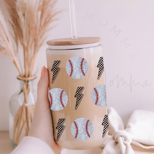BASEBALL LIGHTNING BALLS - FAUX GLITTER - UV DTF