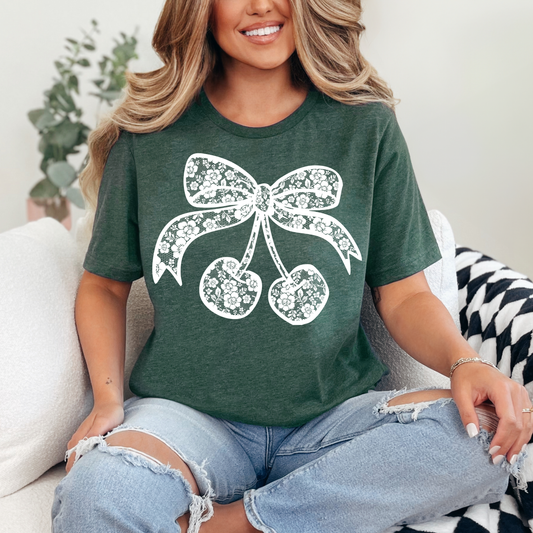 CHERRIES LACE COQUETTE - DTF TRANSFER - Hectic Momma Printing