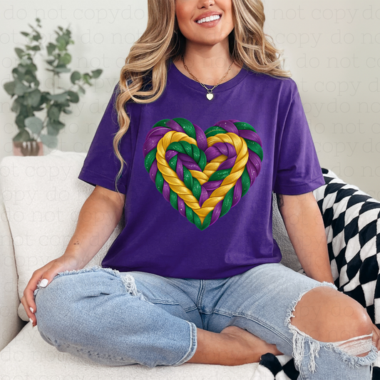MARDI GRAS HEART - FAUX YARN - DTF TRANSFER
