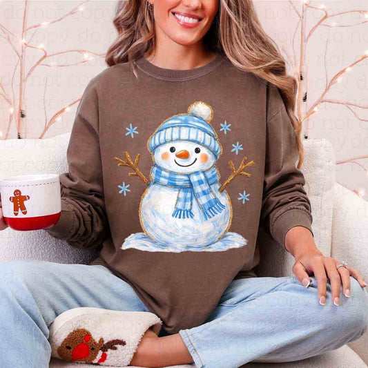 BLUE PAINTED SNOWMAN - DTF TRANSFER
