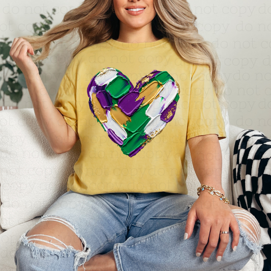 PAINTED MARDI GRAS HEART - DTF TRANSFER