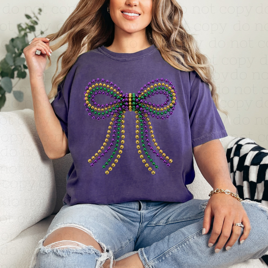 COQUETTE MARDI GRAS BEAD BOW - DTF TRANSFER