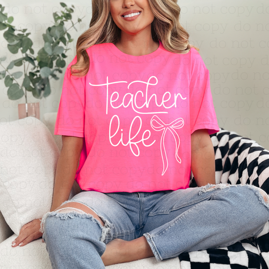COQUETTE TEACHER LIFE - WHITE TEXT - DTF TRANSFER - Hectic Momma Printing