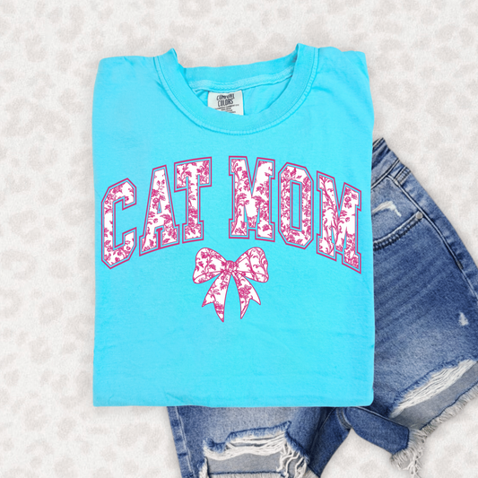 CAT MOM COQUETTE FLORAL BOW  - DTF TRANSFER - Hectic Momma Printing
