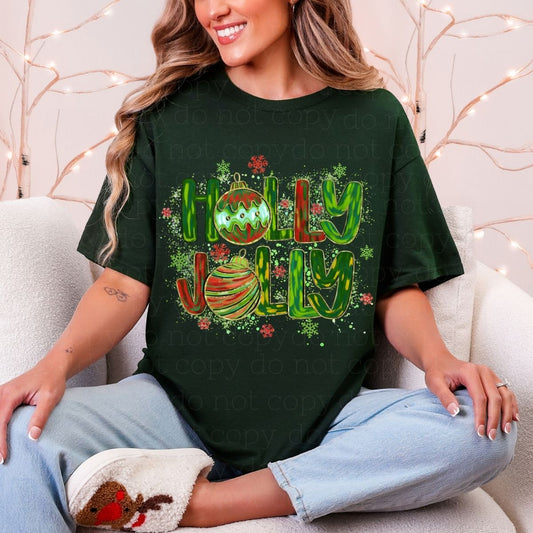 HOLLY JOLLY *FAUX GLITTER* - DTF TRANSFER
