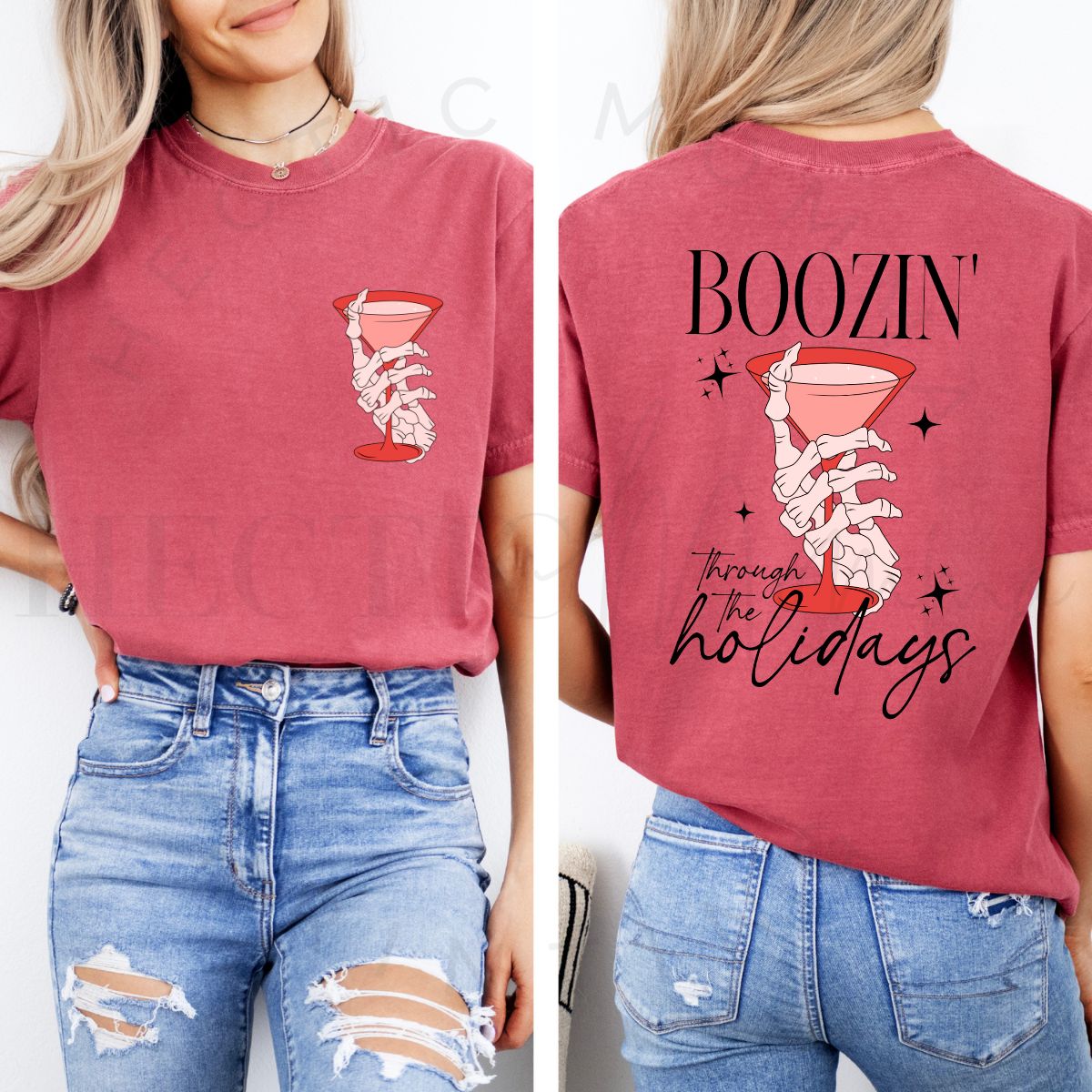 BOOZIN' THROUGH THE HOLIDAYS - FRONT & BACK - DTF TRANSFER