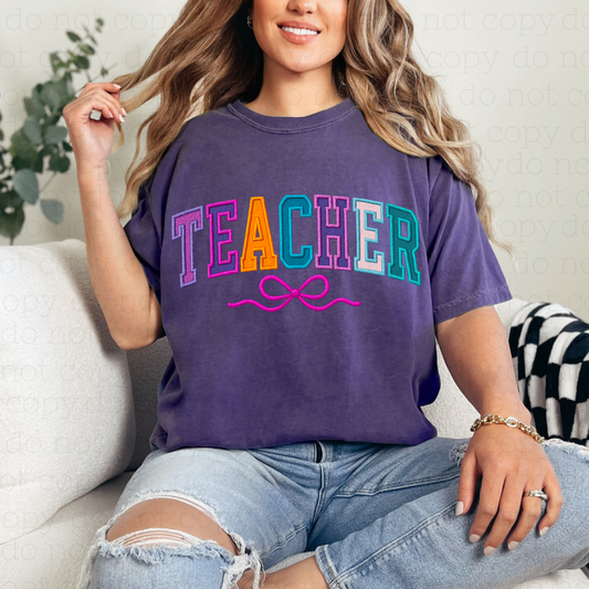 COQUETTE TEACHER - FAUX EMBROIDERY - DTF TRANSFER - Hectic Momma Printing
