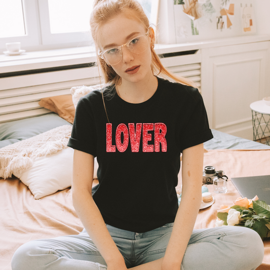 LOVER RED FAUX SEQUINS  DTF - Hectic Momma Printing
