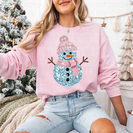 PINK BEDAZZELED SNOWGIRLY *FAUX RHINESTONES* - DTF TRANSFER