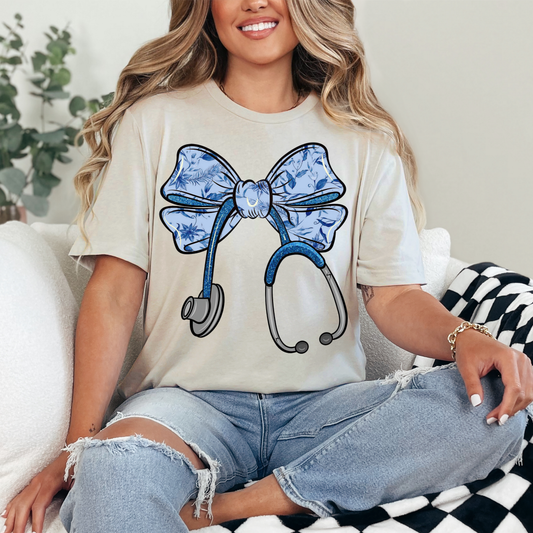BLUE NURSE COQUETTE BOW - DTF TRANSFER - Hectic Momma Printing