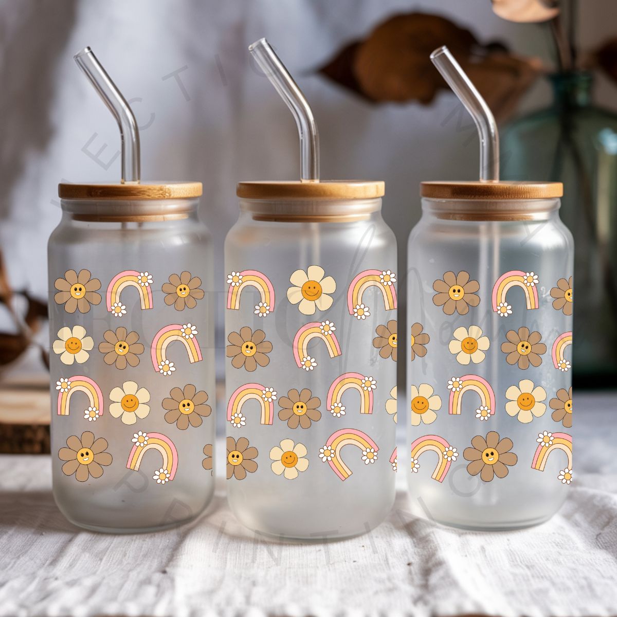 RETRO RAINBOWS & DAISIES - UV DTF