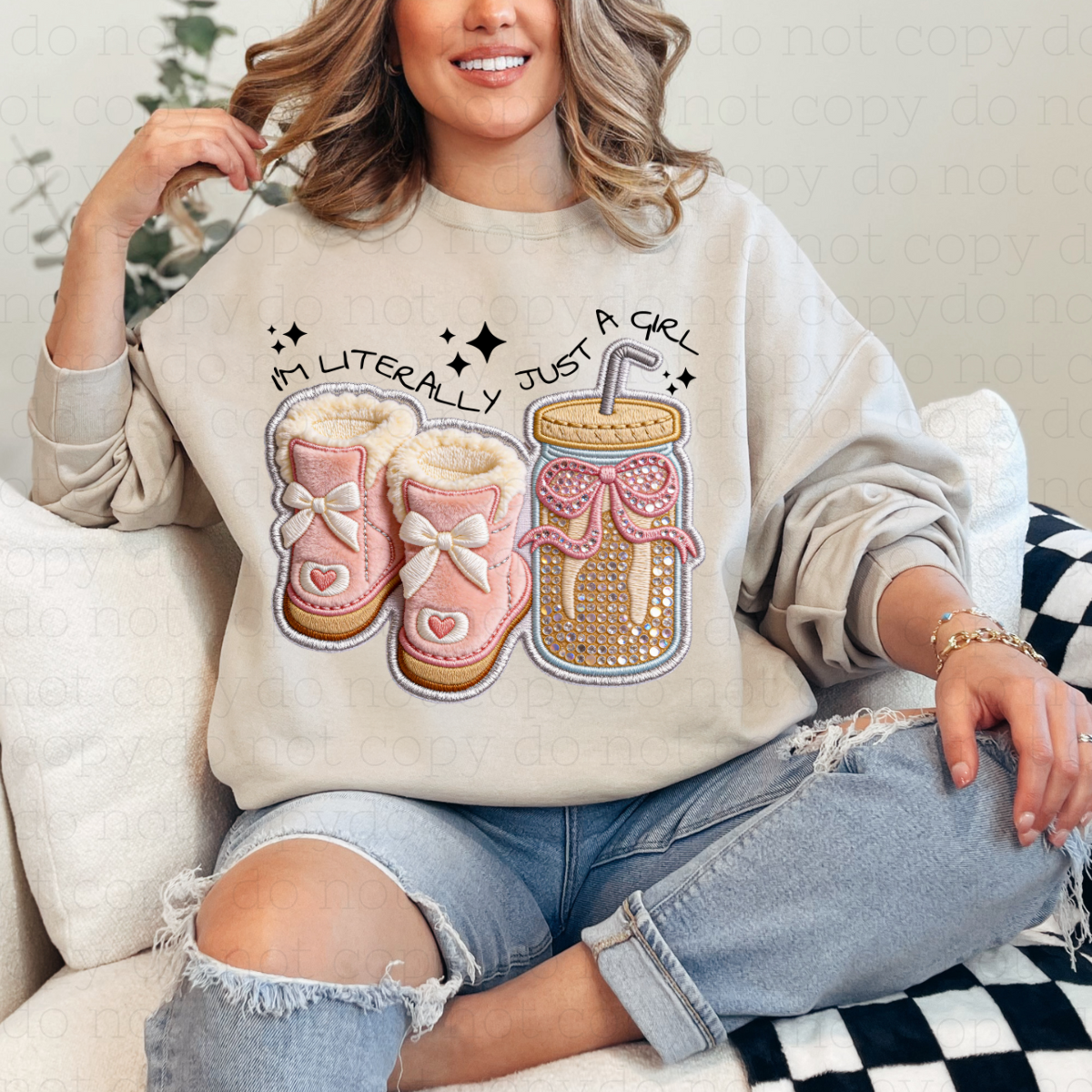 COQUETTE I'M LITERALLY JUST A GIRL - FAUX YARN/FAUX RHINESTONES - DTF TRANSFER