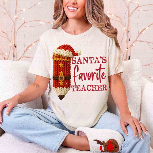 SANTA'S FAVORITE TEACHER *FAUX YARN* - DTF TRANSFER