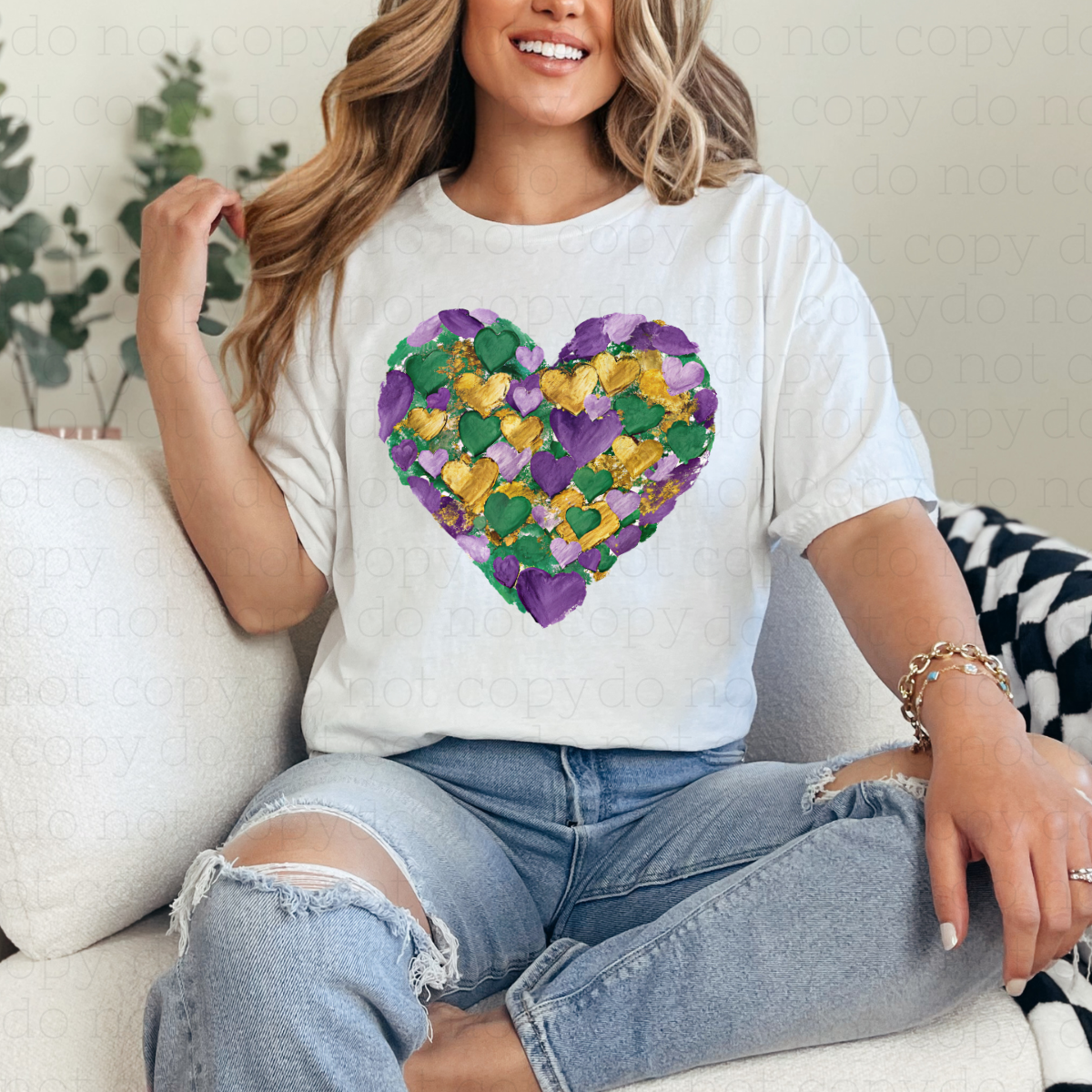PAINTED MARDI GRAS HEART - DTF TRANSFER