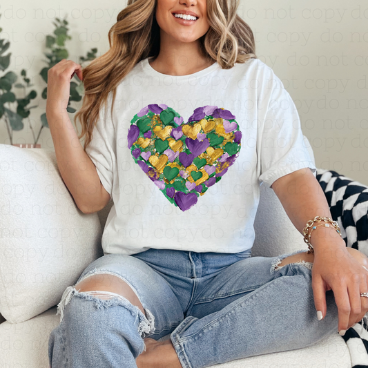 PAINTED MARDI GRAS HEART - DTF TRANSFER