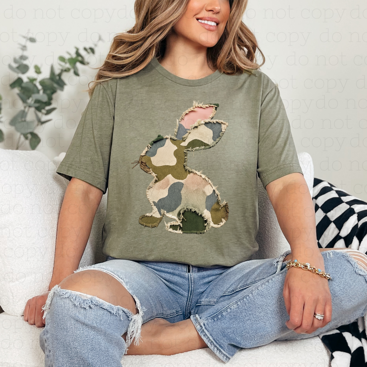 PATCHWORK CAMO BUNNY - FAUX YARN - DTF TRANSFER