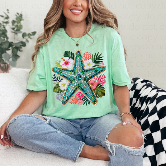 FLORAL STARFISH - FAUX PEARLS + FAUX YARN - DTF TRANSFER - Hectic Momma Printing