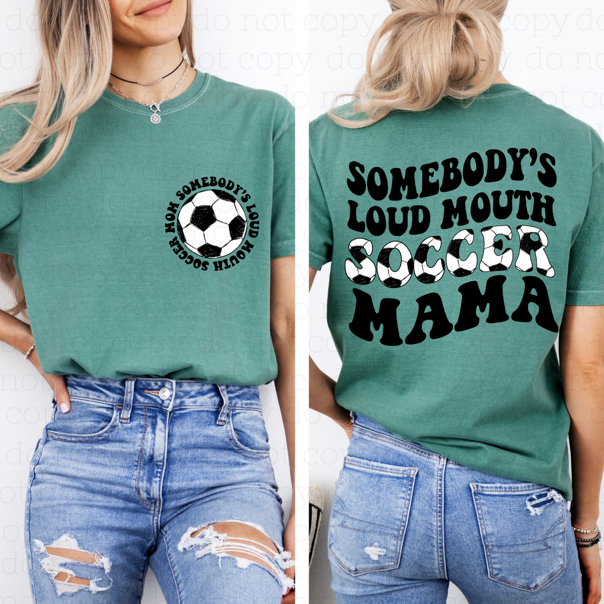LOUD MOUTH SOCCER MAMA - FRONT+BACK - DTF TRANSFER - Hectic Momma Printing